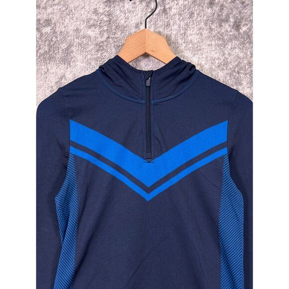 Tory Burch Sport Top Small Womens Seamless 1/4 Zip Blue Chevron Pullover - Picture 2 of 9